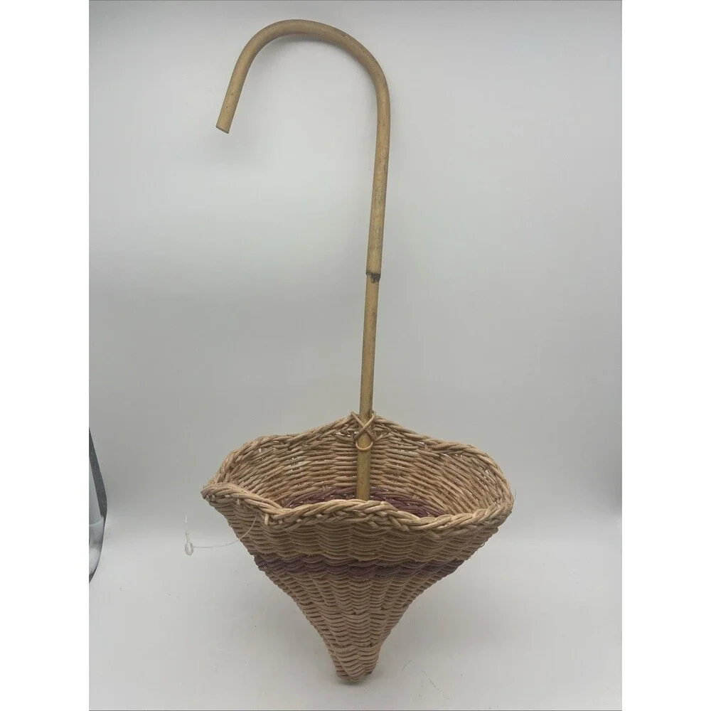 Vintage Wicker Umbrella Hanging Wall Pocket Decorative Storage Flower Basket